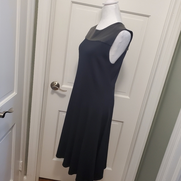 EC Classiques Entier Leather Trim Fit and flare Stretchy Jersey Knit Dress Med. - Picture 6 of 11